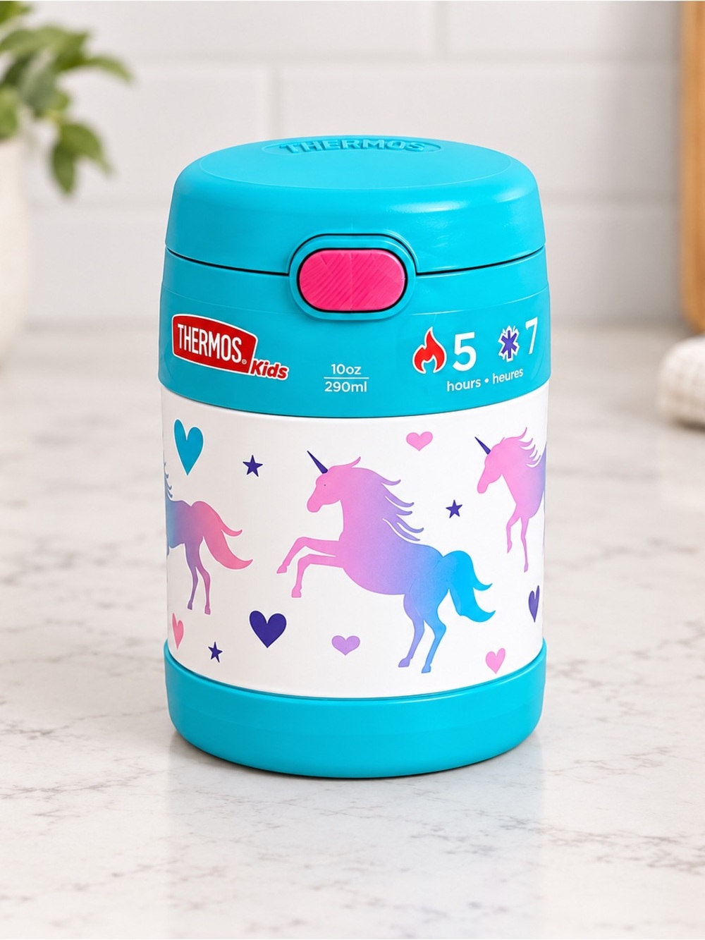 Thermos Kids Unicorn Food Jar - Turquoise with Pink & Purple Accents